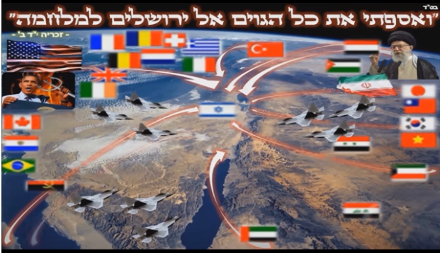 מלחמת גוג ומגוג- מפת העולם- ואספתי את כל הגויים אל ירושלים למלחמה- כתר מלכות